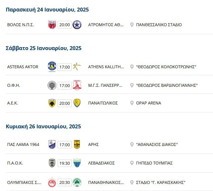 Η επόμενη αγωνιστική της Σούπερ Λίγκα (20η)
